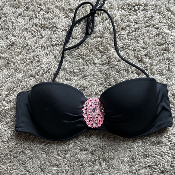 VICTORIA'S SECRET 34C/36B Swim Suit BIKINI TOP JEWEL & Black BOTTOMS Sz M V24 - Picture 9 of 16